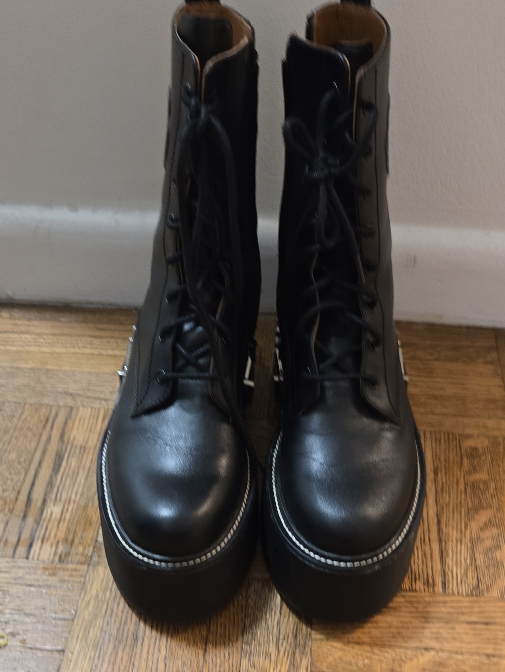 Maje lack Lace-Up Platform Combat Boots